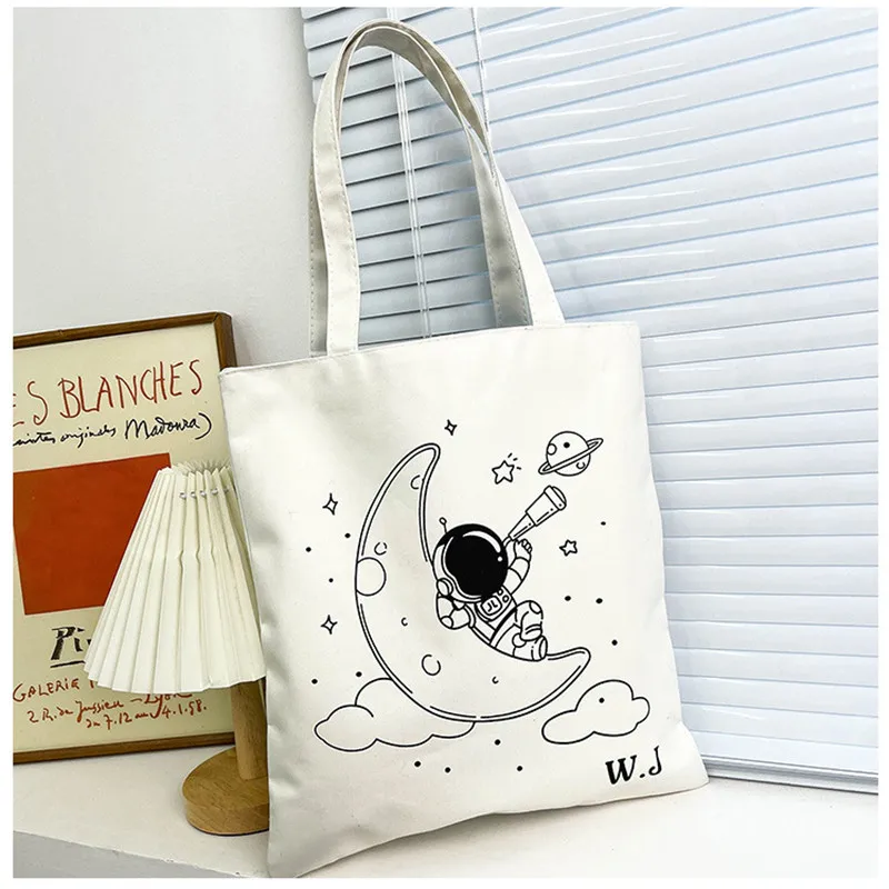 

Women Canvas Shopping Bag Abstract Painting Series Handbag Eco Reusable Shoulder Bags Harajuku Style Bag Student Tote Bag