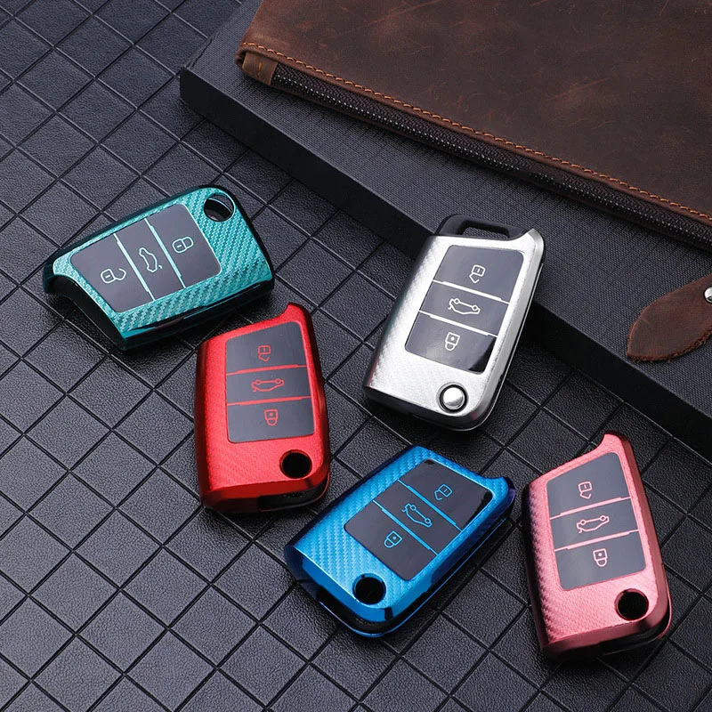 

Carbon Fiber New Soft TPU Car Key Case Cover For Volkswagen for VW Golf 7 mk7 Seat Ibiza Leon FR 2 Altea Aztec For Skoda Octavia