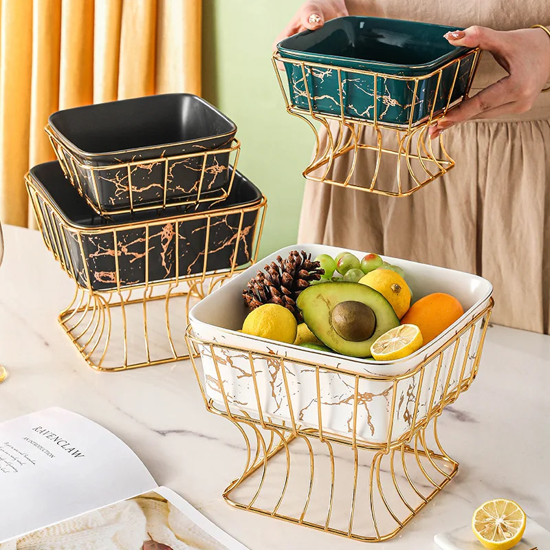 Luxury marble gold ceramic bowl Nordic style square salad bowl design sense of household fruit bowl