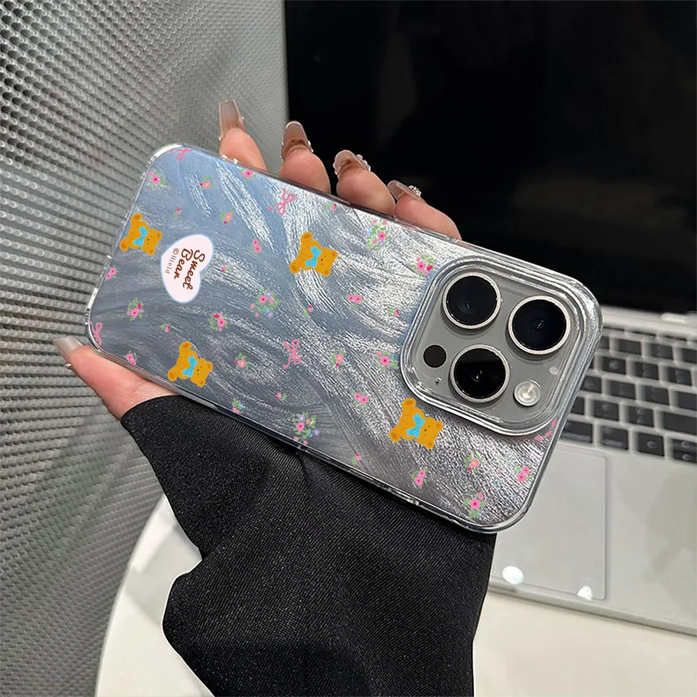 Цветочный Медведь Сердце Лазерное перо пряжа чехол для телефона iPhone 11 12 13 14 15 16 Pro