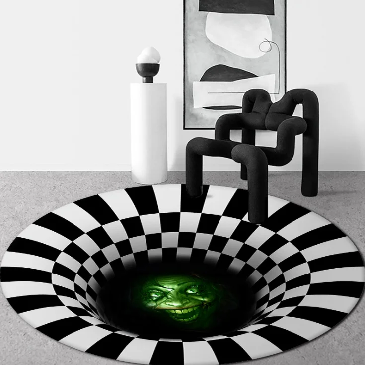 

Bedroom Rugs Black White Grid Printing 3D Illusion Vortex Bottomless Hole Carpets For living room Home Decoration Rugs