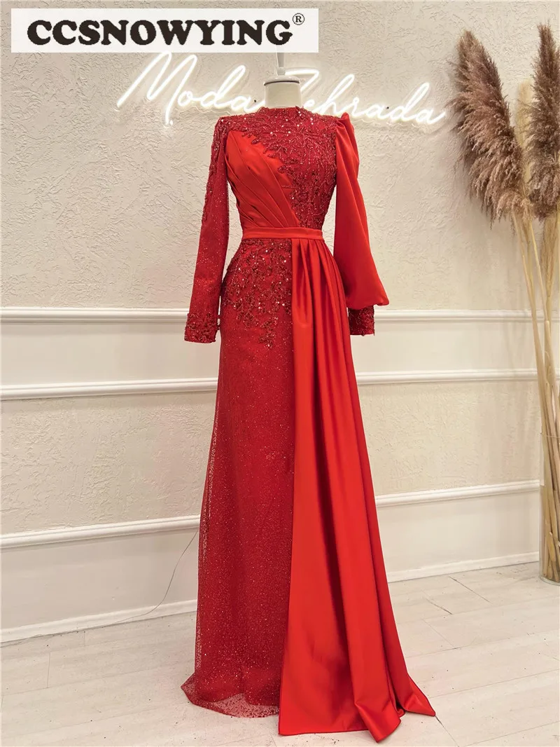 

Красное атласное платье с аппликацией, мусульманское вечернее платье, стандартное исламское платье для официальной вечеринки, арабское женское платье Дубая, вечернее платье