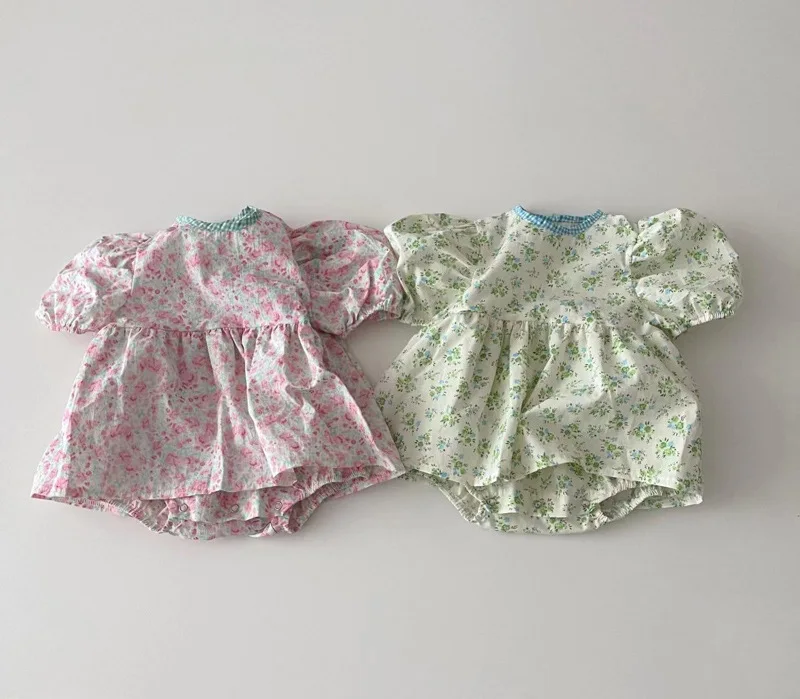 Fashion Floral Baby Girl Clothes 2022 Summer New Infant Girl Short Sleeve Bodysuit Flower Print Baby Girl Jumpsuit