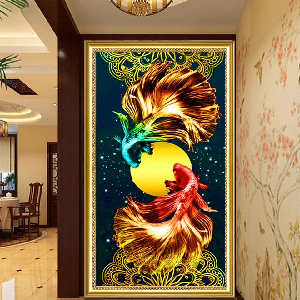 

Large Size 5D Koi Fish Diamond Painting Goldfish DIY Full Diamond Embroidery Mosaic Rhinestone Picture Handicraft Home Decor