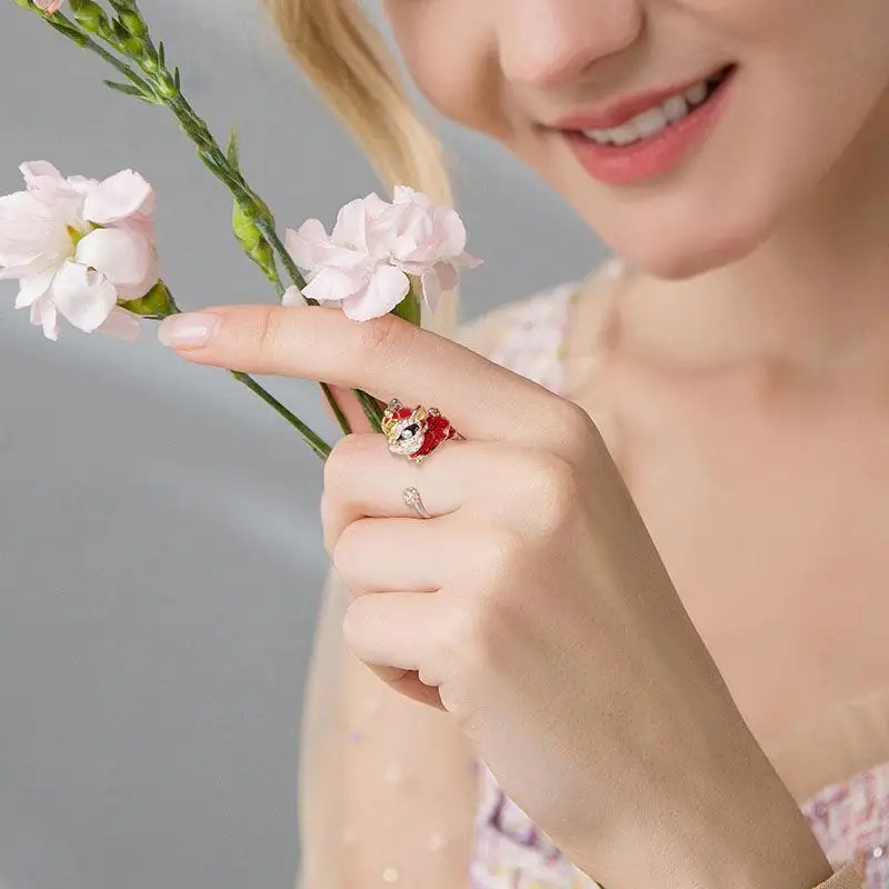 Мужское и женское кольцо Guochao Открытое с изображением национального льва