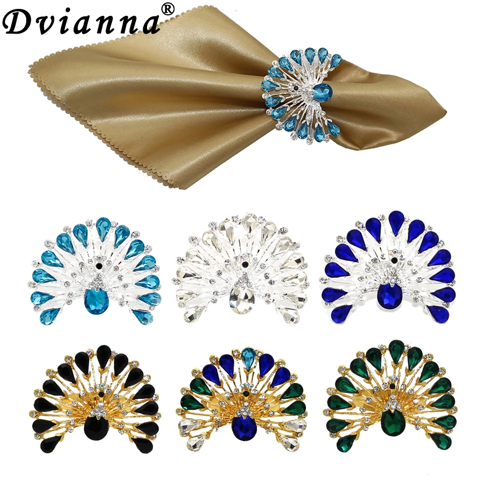 

6Pcs/Lot Peacock Napkin Holder Ring Rhinestone Napkin Rings for Wedding Parties Dinners Christmas Holidays Table Decor HWD147