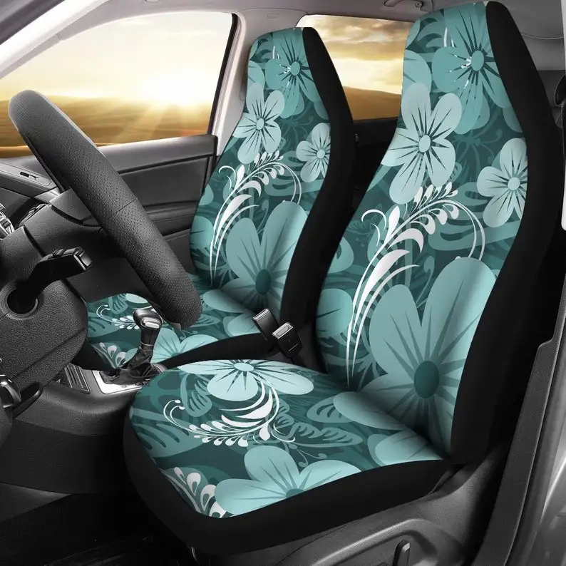 

Light Green Teal Aloha Floral Flowers Car Seat Covers Pair, 2 Front Car Seat Covers, Seat Cover for Car, Car Seat Protector, Car