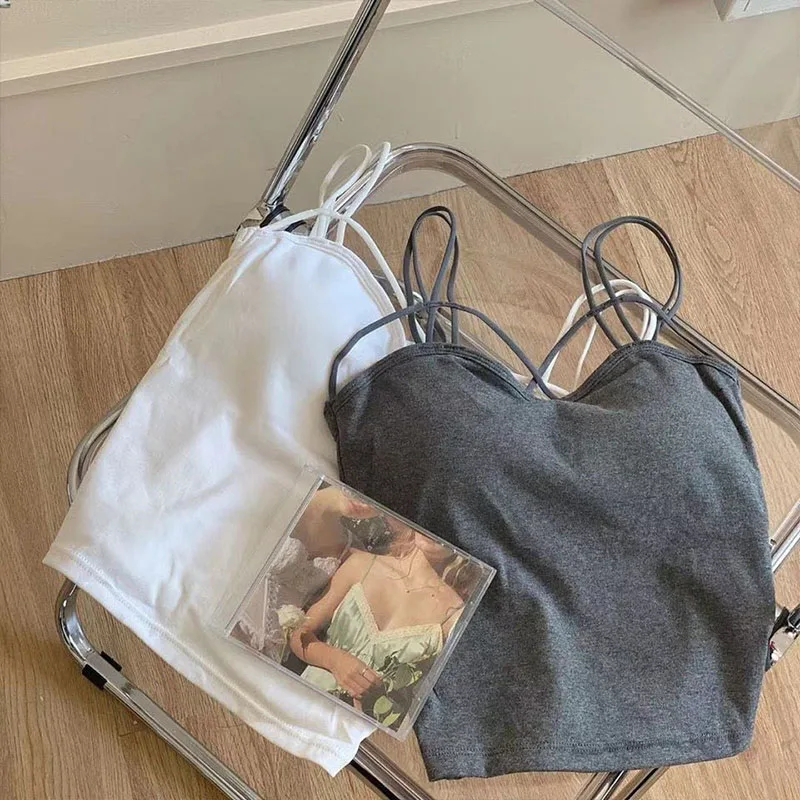 

Beautiful Back Camisole Women Wear Underwear with Chest Pad Korean Sleeveless Vest Girl 2022 Casual Crop Tops Bottoming Shirt