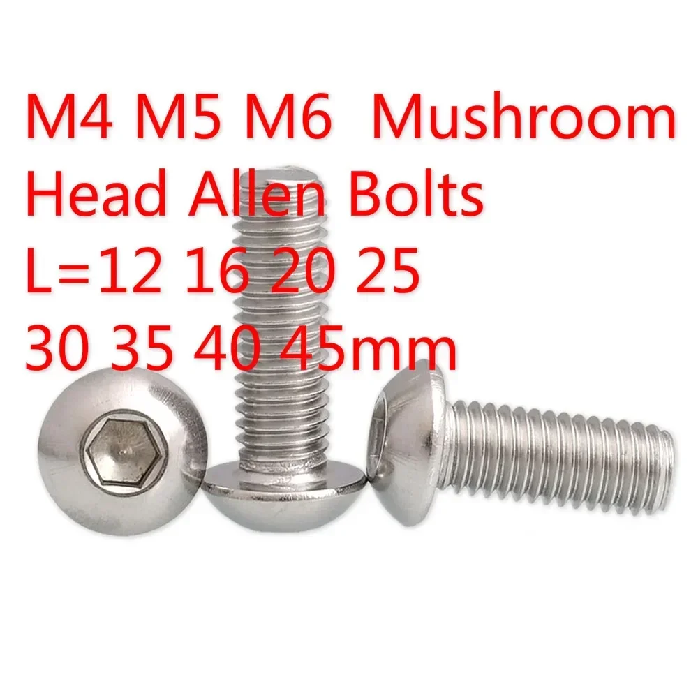 20 шт. M4 M5 M6 Болт с шестигранной головкой и Винт круглой A2 304 Нержавеющая сталь L = 12-45