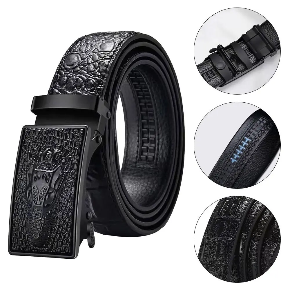 Durable Fashion Man Casual Automatic Buckle Waistband Crocodile Pattern Waist Band Business Belts Leather Belt