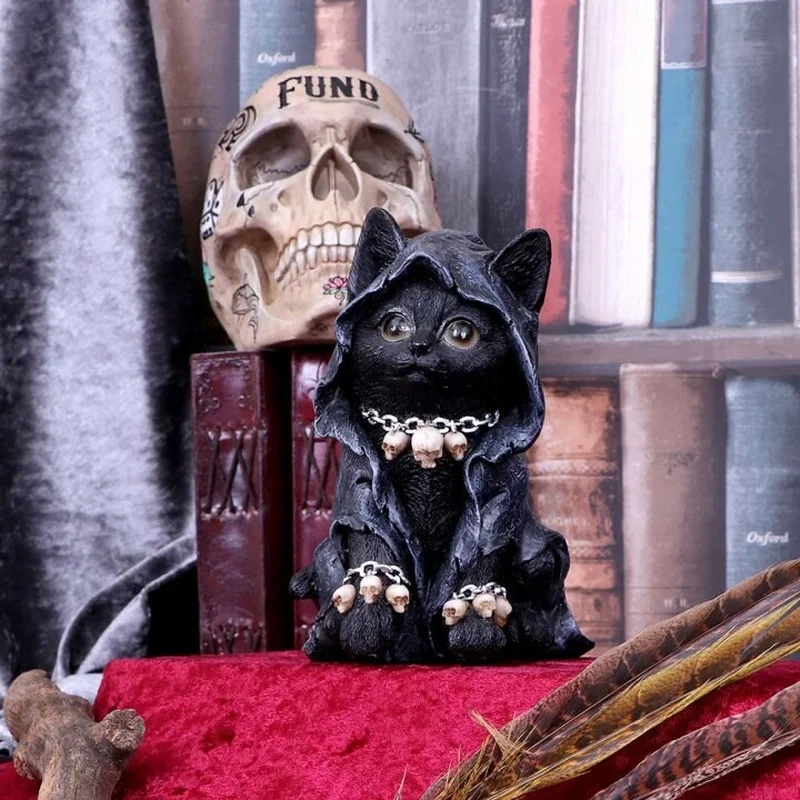 

Magic Cat Resin Reapers Kitty Witch Grim Reaper Decoration Resin Black Cloaked Grim Reapers Feline Crafts Ornaments Home Decor