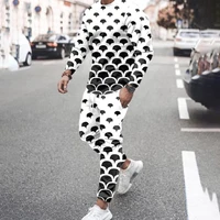 casual breathable 2 piece sets sport round neck shirt joogers men tracksuit mens 3d printed retro long sleeved t shirttrousers