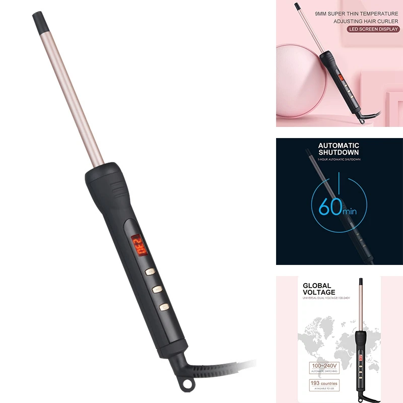 

Electric Professional Ceramic 9Mm Hair Curler Lcd Curling Iron Roller Curls Wand Waver Fashion Styling Tools