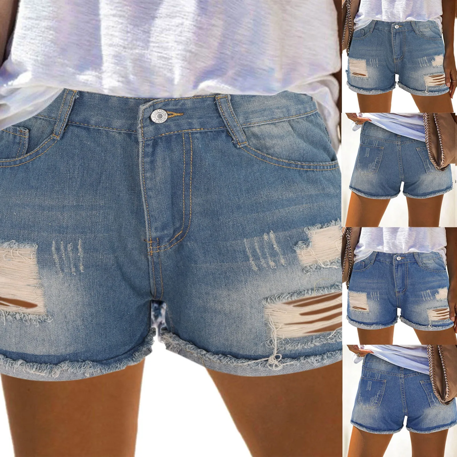 

Fashion Womens Pocket Jeans Denim Pants Female Hole Bottom Sexy Women Pajama Shorts Bikers Short for Women Women Bike Shorts