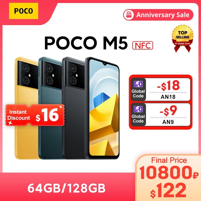 New POCO M5 Global Version Smartphone 64GB / 128GB MTK G99 Octa Core 90Hz 50MP Camera 5000mAh Battery 6.58