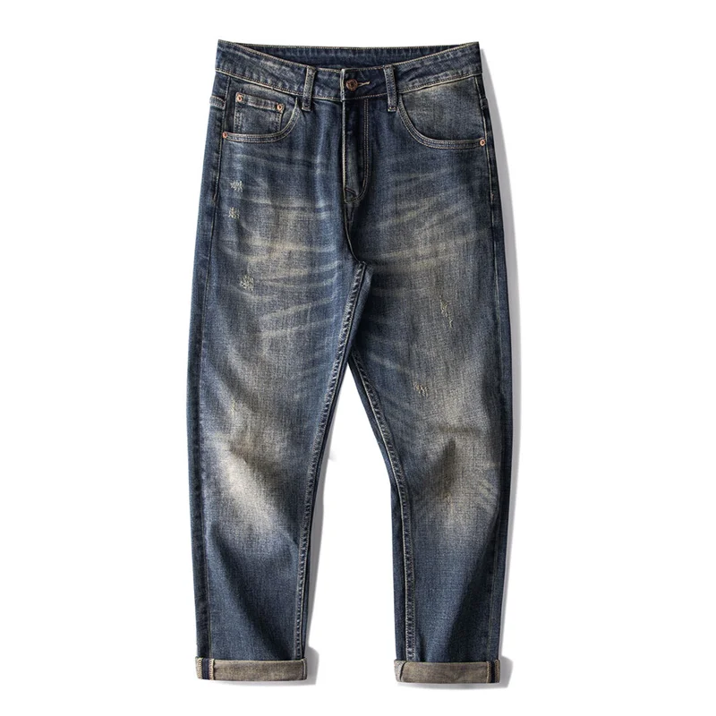 Men Clothing New Pattern Recreational Vintage Blue Jeans Straight Cylinder Loose High Street Trousers Autumn and Winter Female