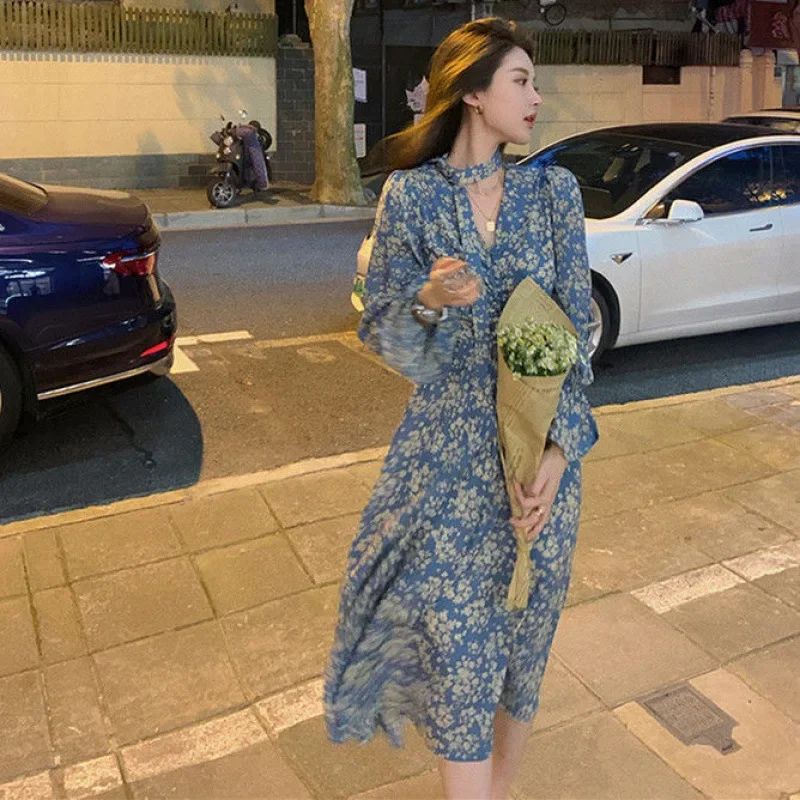 Женское элегантное длинное шифоновое платье с кулиской и V-образным вырезом