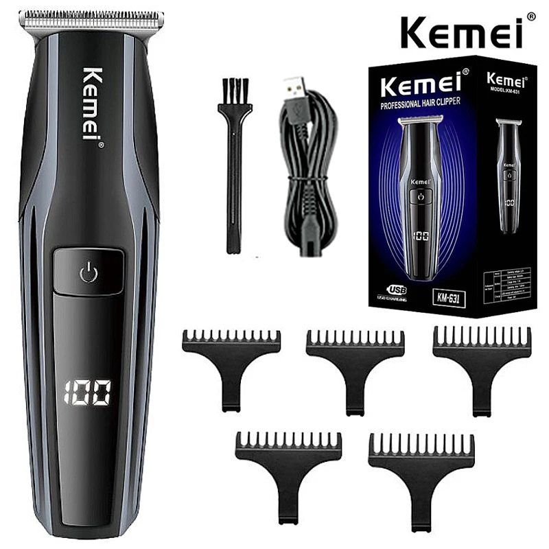 

Профессиональная машинка для стрижки волос Kemei, перезаряжаемый электрический триммер для мужчин, бороды, детей, устройство для стрижки волос с экраном