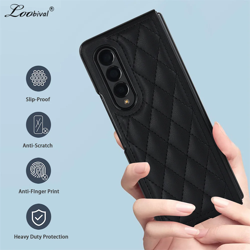 

Luxury Leather Phone Case For Samsung Galaxy Z Flip 3 5G Case For Z Fold 3 ZFold3 ZFlip 3 Camera Protection Rhombus Soft Cover