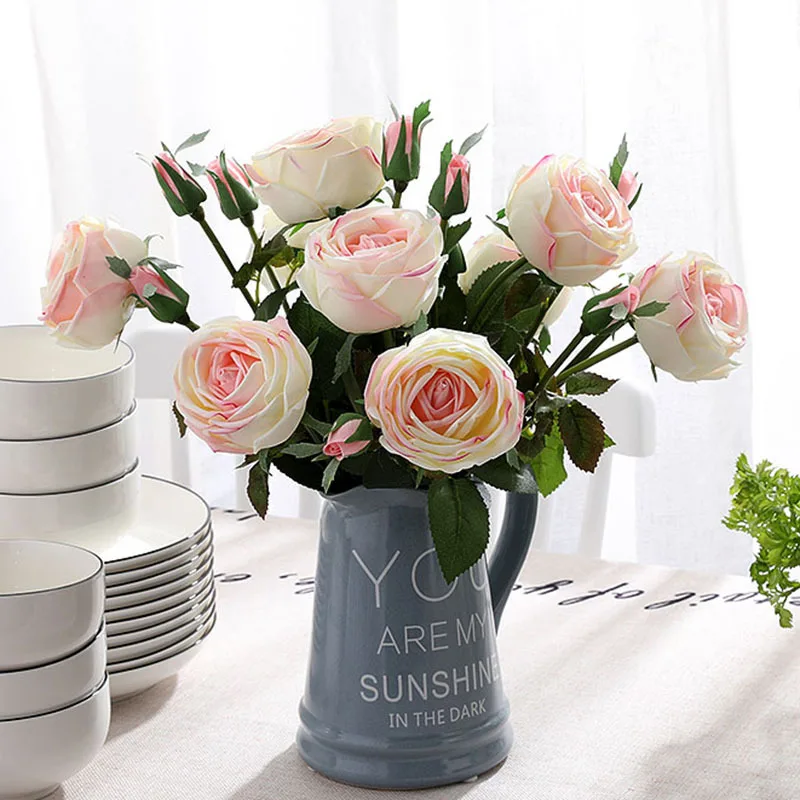 

Simulation 2 Heads Feel Moisturizing Roses Living Room Hotel Wedding Table Home Decoration Fake Artifical Flowers High Quality