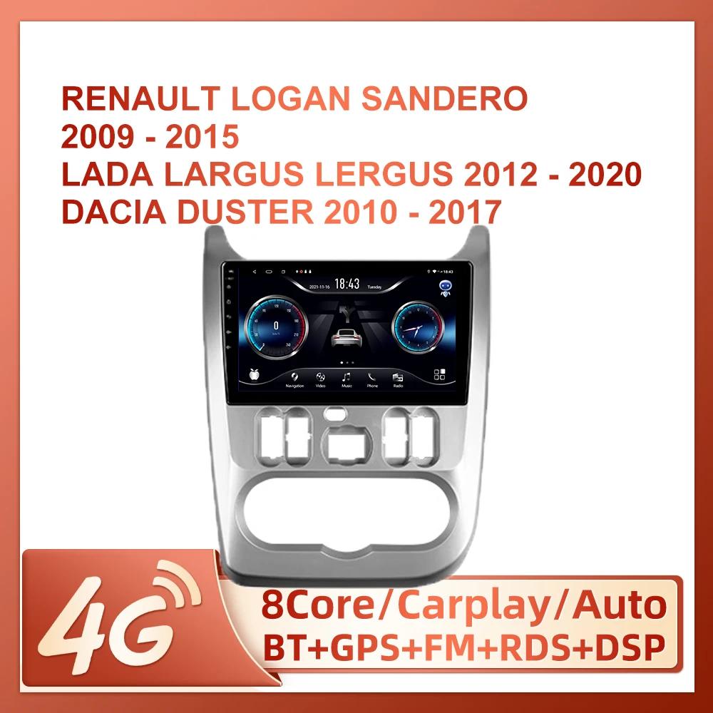 

JIULUNET For Renault Logan 1 Sandero 2009 - 2015 For Lada Largus Lergus 2012 - 2020 For Dacia Duster 2010 - 2017 Car Radio 2Din
