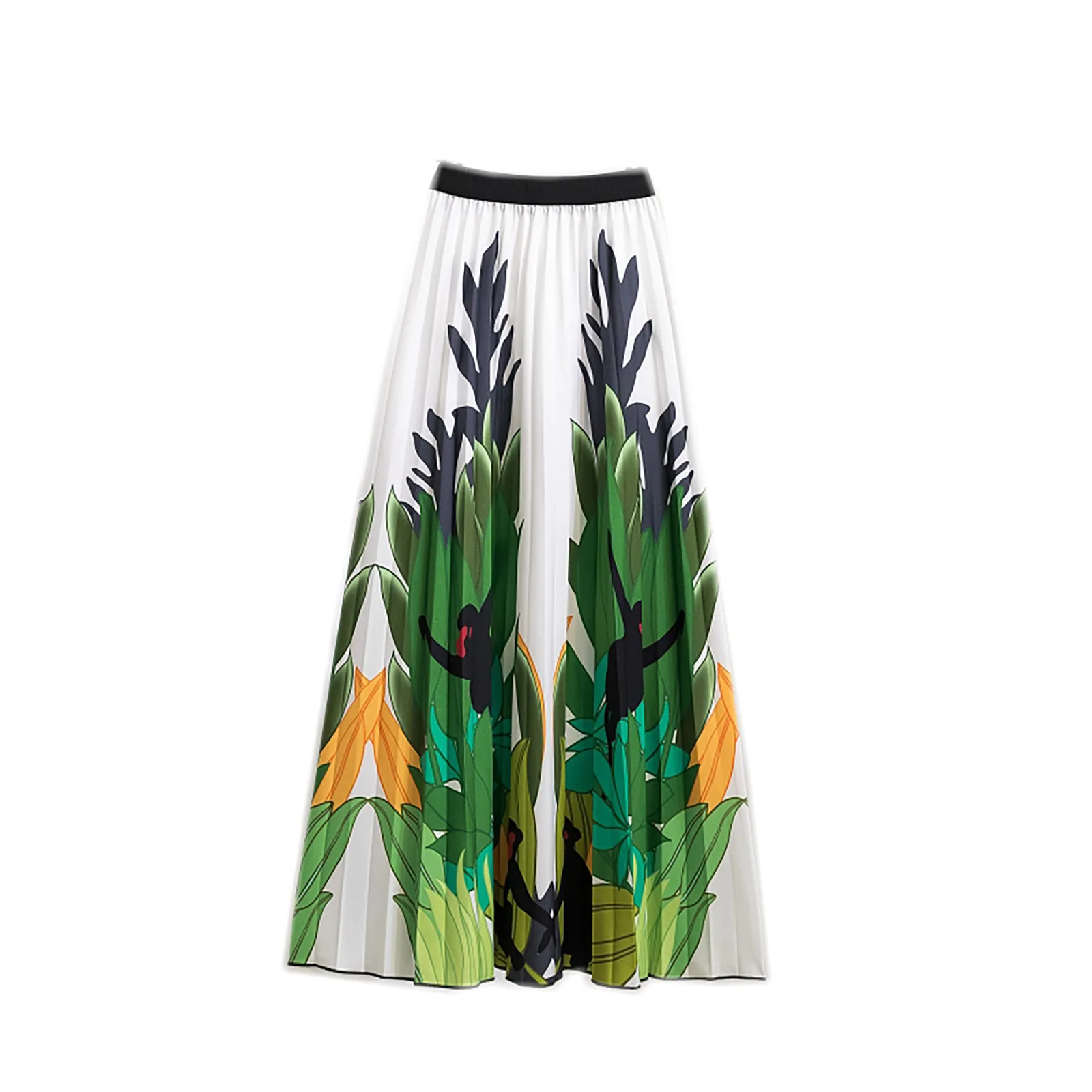 

Printed Mid-length Women's Hem With Pleated A-line Skirt Waist Elastic Large Skirt