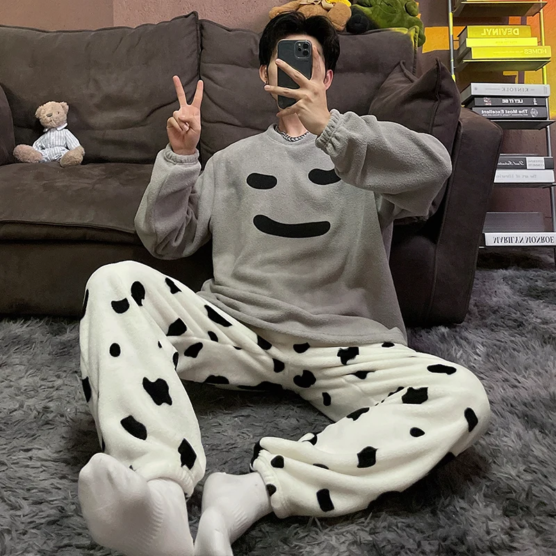 QUHENG Winter Flannel Men Cute Pajamas Thick Couple Sleepwear 2022 New Women Pajama Set Cartoon Coral Fleece Chic Home Clothing