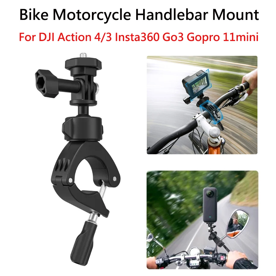 

Bike Motorcycle Clip 360° Super Clamp 1/4" Hole Bracket Expansion Mount For DJI Action 4 Insta360 Go 3 Gopro 11 Camera Accessory