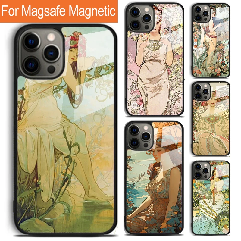 Тонкий чехол Alphose для телефона iPhone 16 15 14 13 12 11 Pro Max Plus Magsafe магнитный с беспроводной