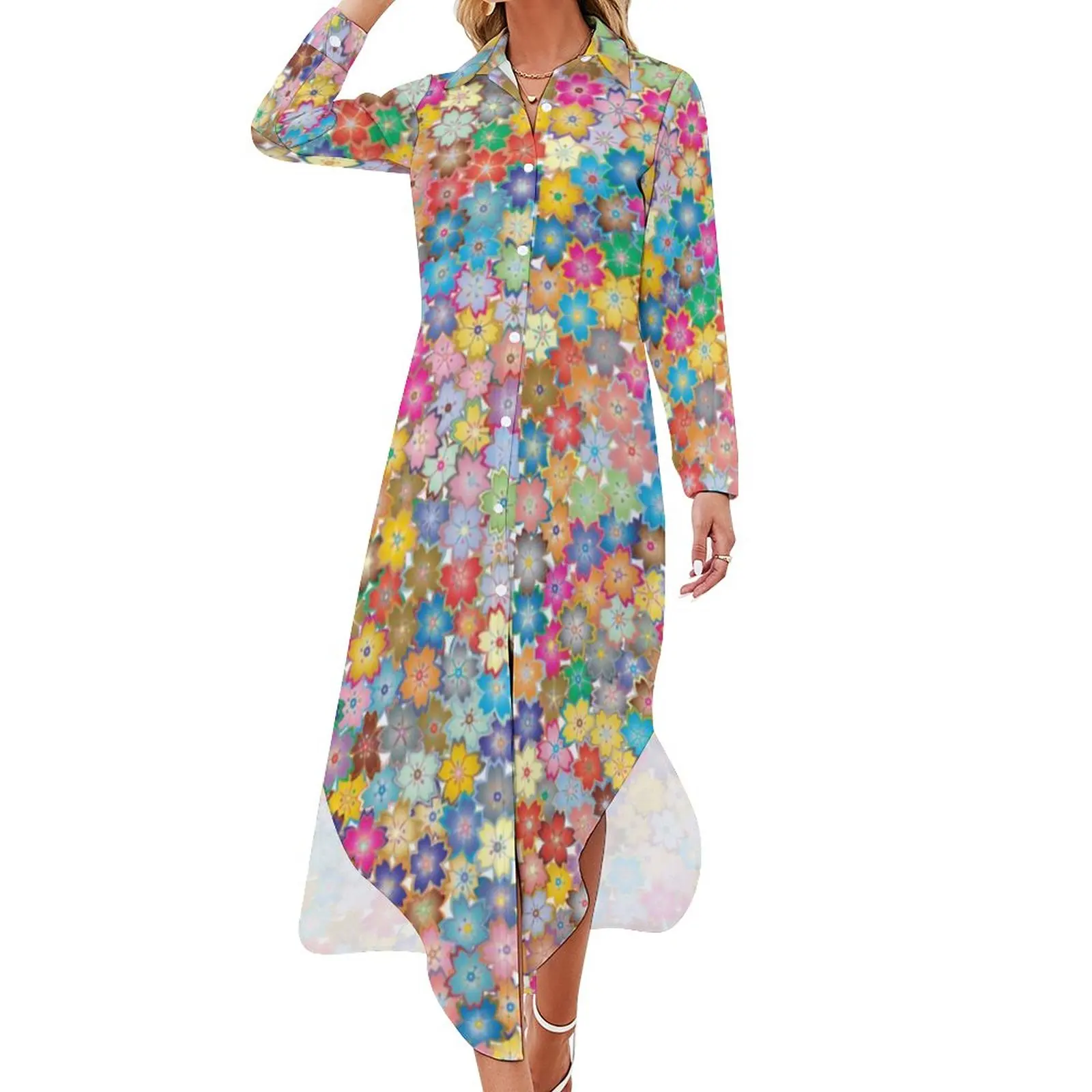 

Bright Flowers Chiffon Dress Sexy V Neck Cute Floral Print Kawaii Dresses Female Aesthetic Casual Dress Birthday Present