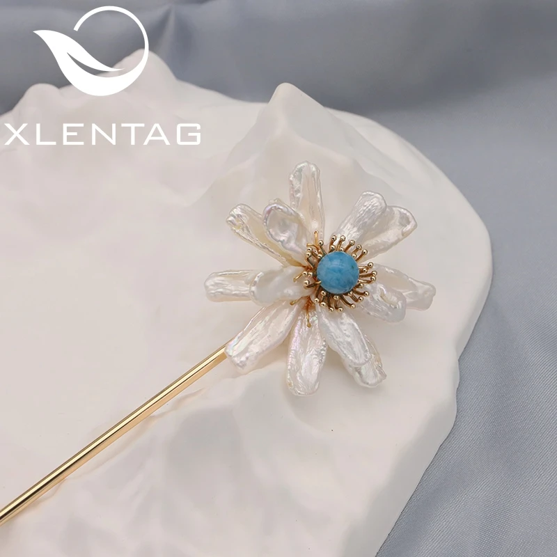 

GLSEEVO Natural Tahitian Baroque Pearls Aquamarine Blossoms Women Hairpins Korea Personality Retro Jewelry Accessories Wholesale