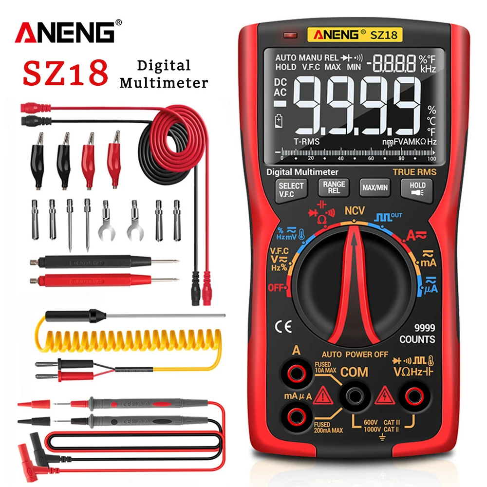Цифровой мультиметр ANENG SZ18 профессиональный Аналоговый тестер True RMS 9999 дюйма |