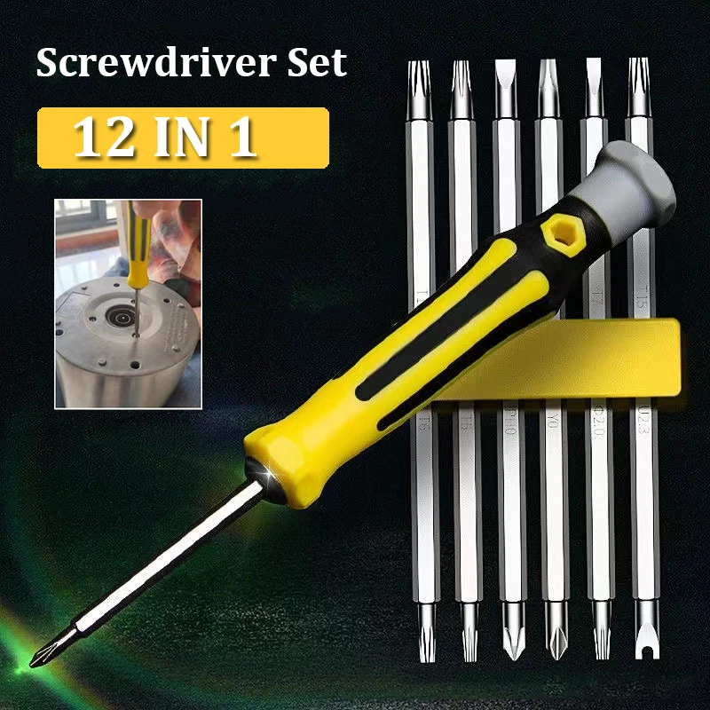 

12 In 1 Screwdriver Set TamperProof Magnetic Screwdriver Bit Hex Torx Screwdriver Head Flat Repair Precision Insulated Hand Tool