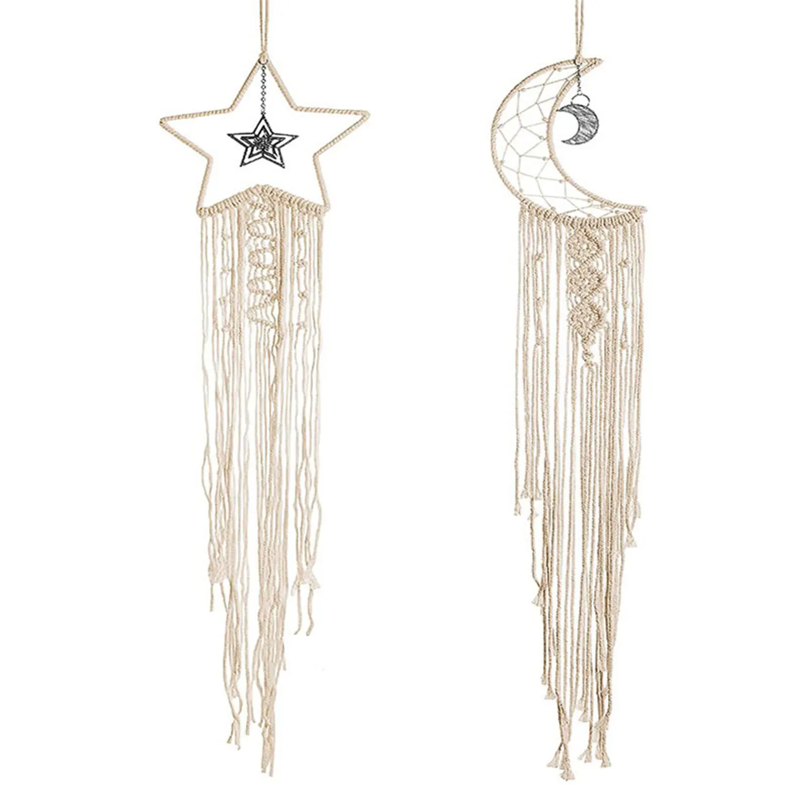 

2pcs Moon Star Tapestry Wedding Dream Catcher Art Handmade With Tassel Wall Hanging Living Room Home Decor Gifts Macrame Woven