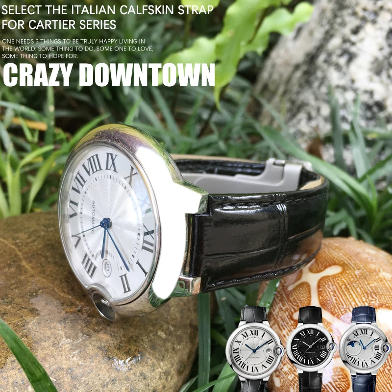 

Kwaliteit Koe Leer Kalfsleer Horlogeband Fit Ballon Bleu De Cartier Convex Type Horloge Band 14/16/18/20/22Mm Zwart Armbanden