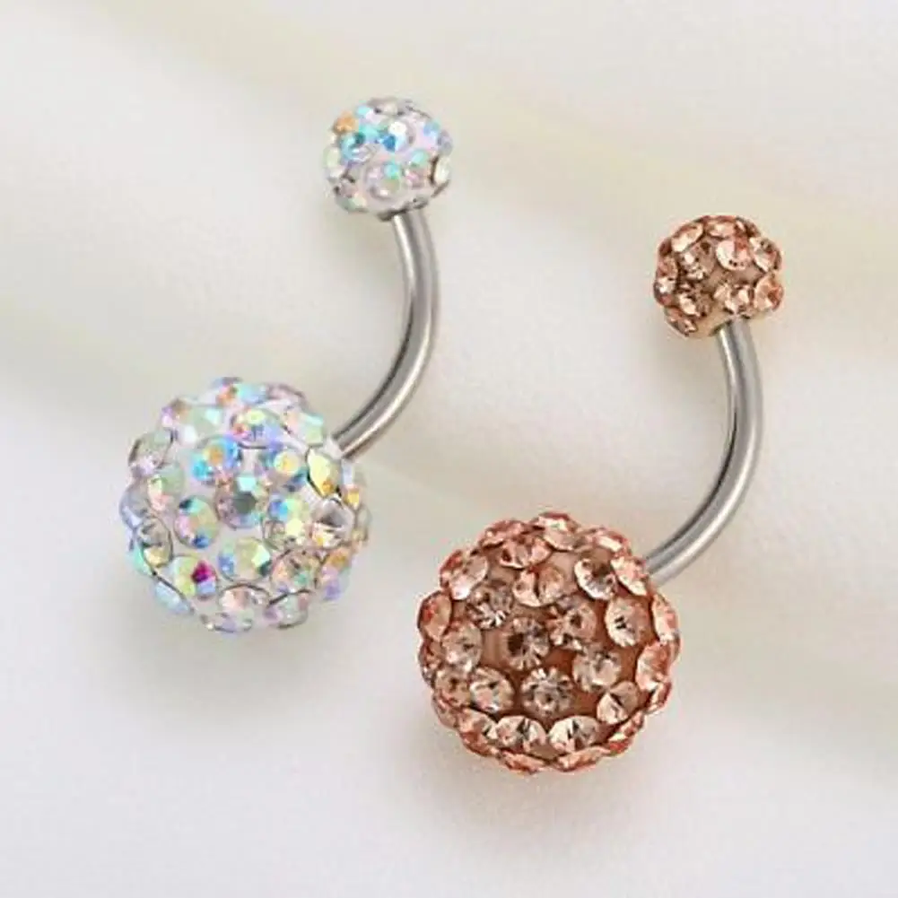 

Belly Ring Fashion Woman Body Piercing Jewelry Belly Button Ring Rhinestones Balls Navel Bar Stainless Steel Pin