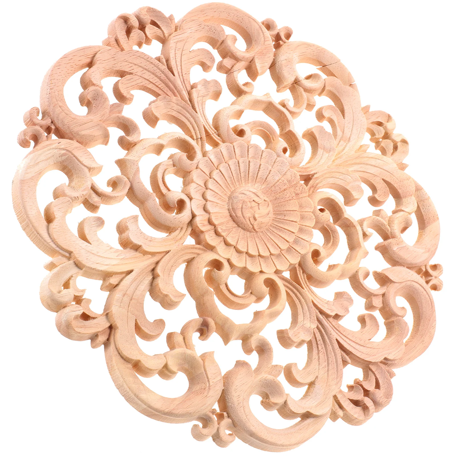 

1PC Decorative Wood Decal Hollow Carved Round Delicate Applique for Door Bed Desk (Size 4)