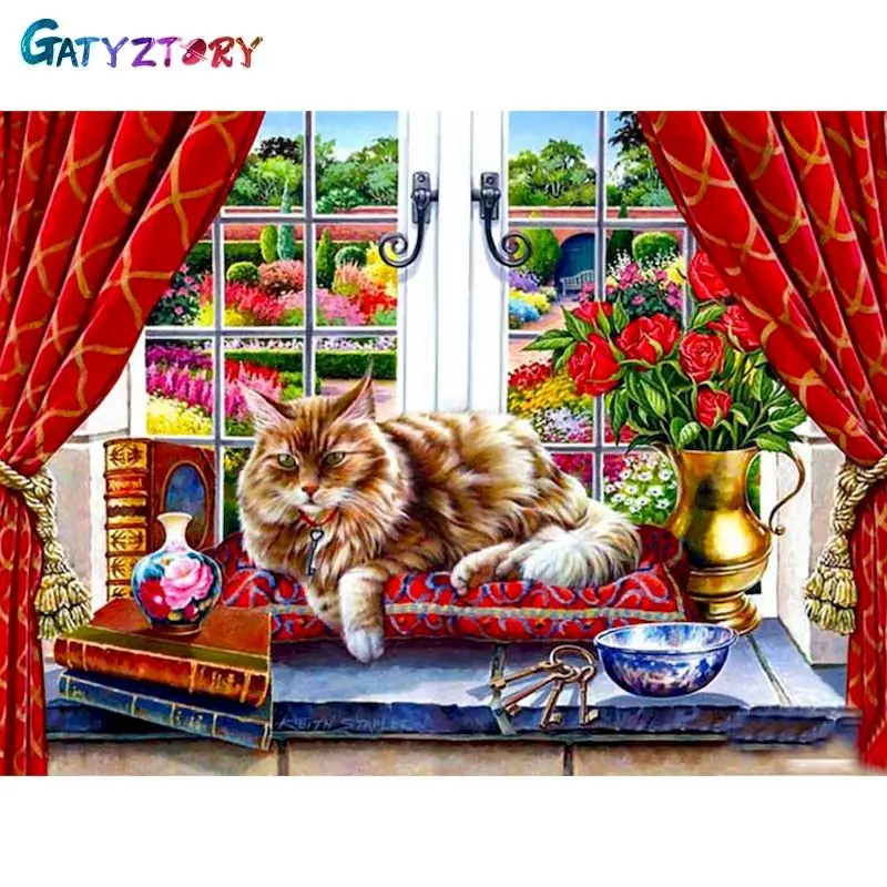 

GATYZTORY DIY Oil Pictures By Numbers Cat Painting By Numbers Kits Drawing Animals on Canvas HandPainted Gift Home Decoration