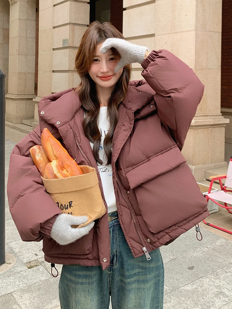 Женский пуховик Ankela с красным капюшоном зима 2024 новый модный дизайн верхняя