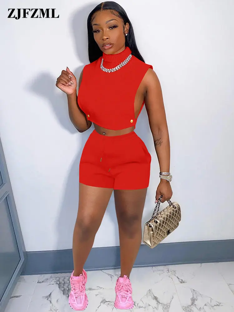 

Велосипедные шорты, комплект из двух предметов, женская уличная одежда, однотонные укороченные топы с высоким воротником и боковыми выреза...