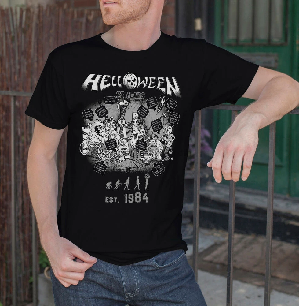

Helloween Anniversary Men Black T-Shirt Metal Band Fan Tee Shirt