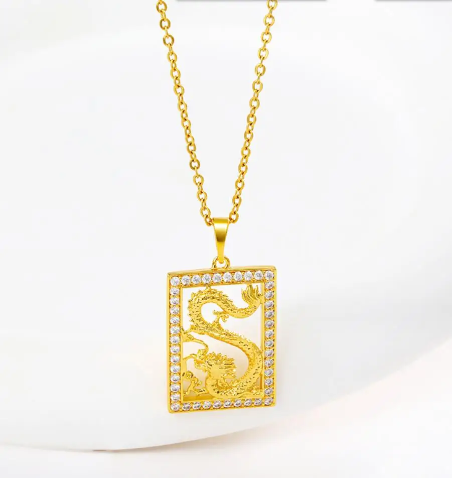 

1PC Dragon Pendant Men's Necklace Metal Dragon Gold Plated Pendant Accessories Party Jewelry NO Chain F1773