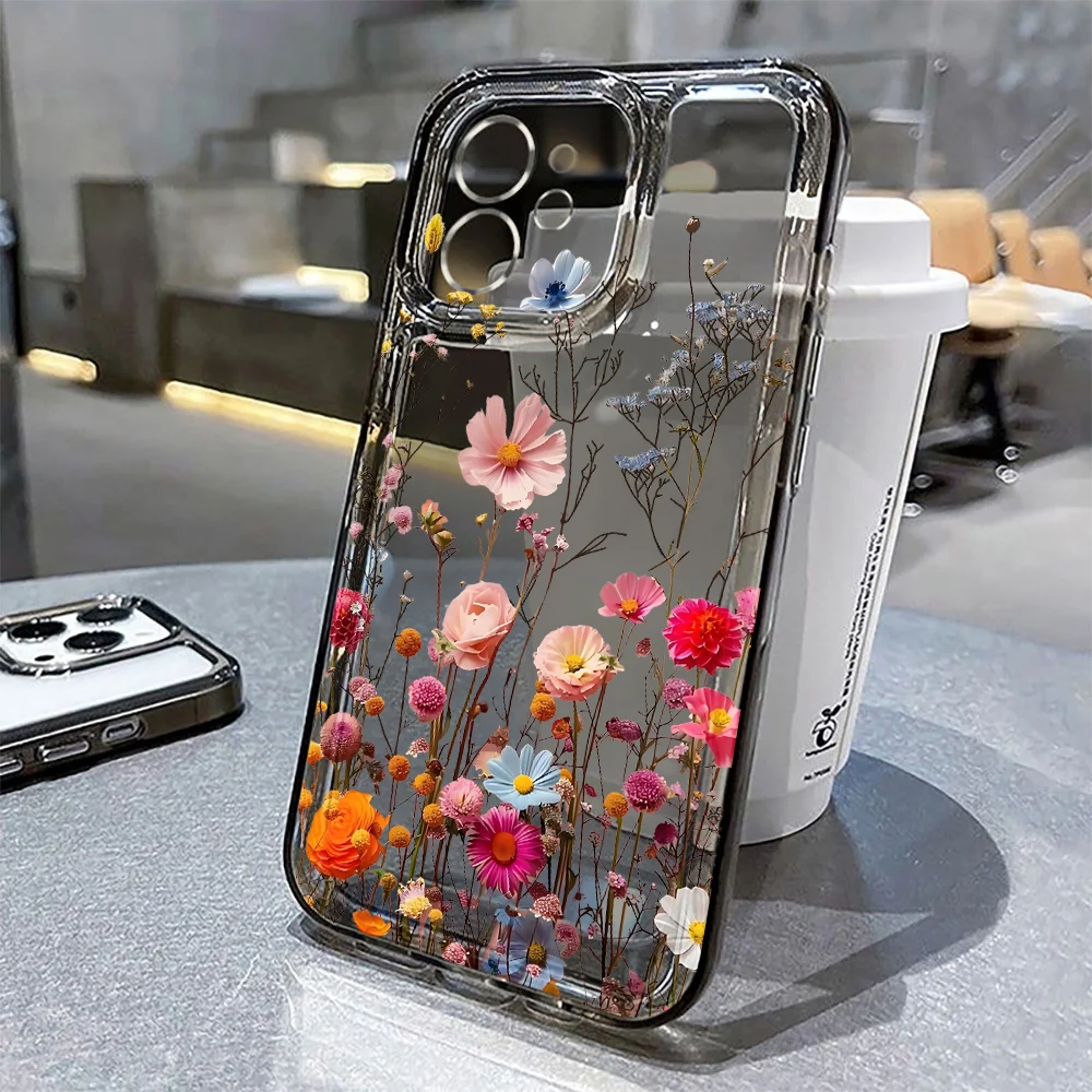 Фото Прозрачный мягкий силиконовый чехол с цветочным узором для iPhone 14, 15, 13, 12, 11 Pro, 16, 17 Pro Max, XS, 7, 8 Plus, ударопрочный №4
