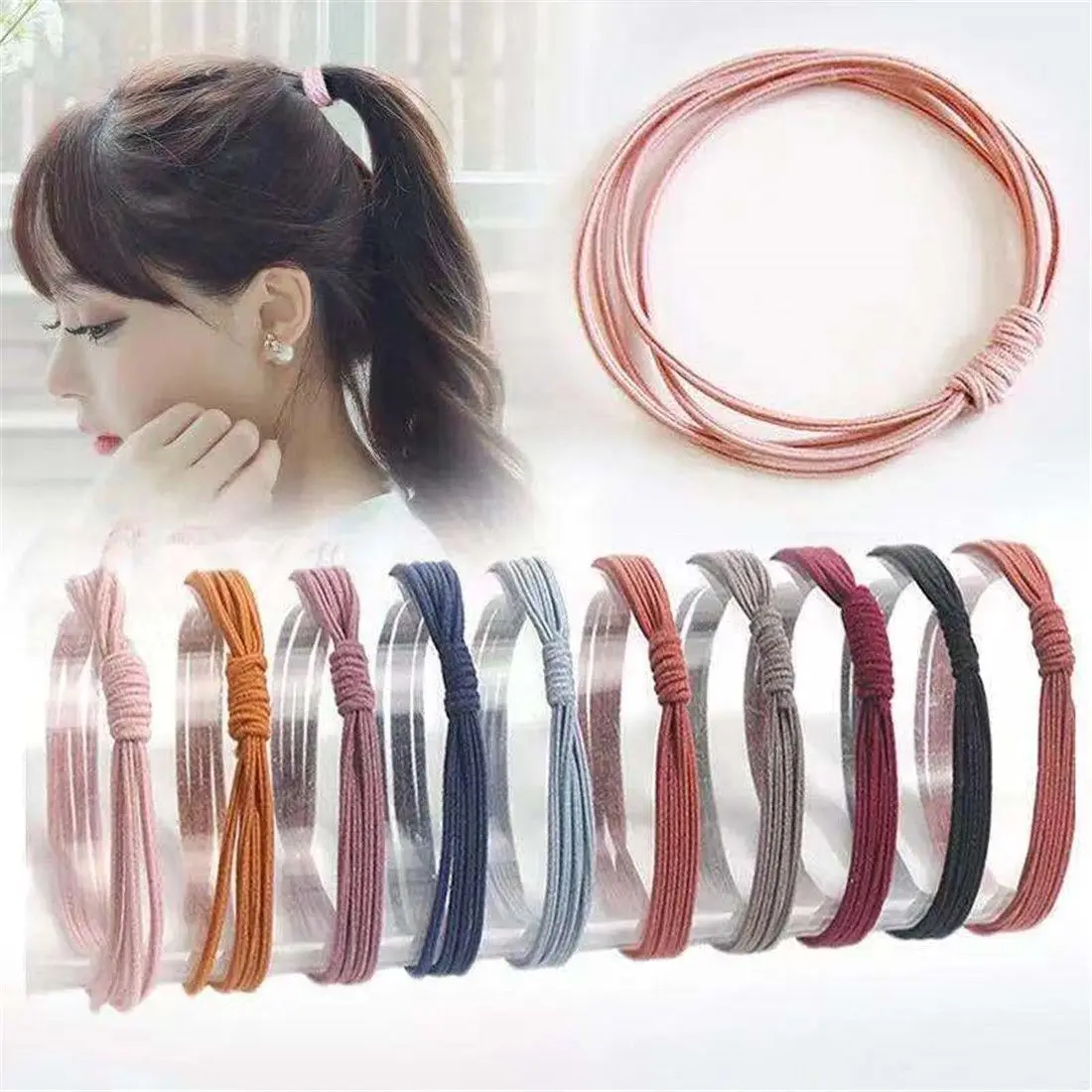 

Random Color Gift Women Concise Girl Hair Tie Rope Hair Ring High Elastic 4 in 1