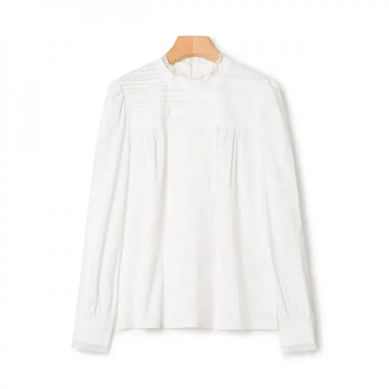 2024 ранняя весна тяжелая хлопковая рубашка из поплина женская с цветочным краем и