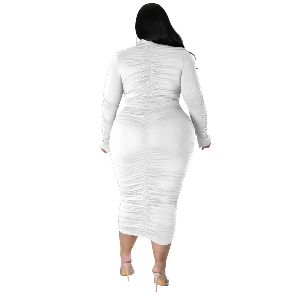 Women's Elegant Long-sleeved Plus Size Two-piece Set Of Solid Color V-neck Top Buttock Wrap Skirt Office Professional Suit