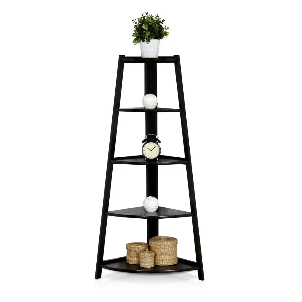 

5 Tier Corner Shelf Stand, Wood Corner Storage Shelf Black, Indoor Plant Stand , Storage Rack, Multi-use, High Load Bearing