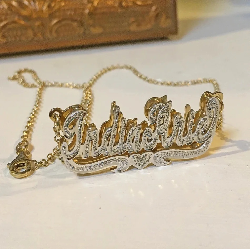 

Custom Stainless Steel Double Gold Plated Nameplate 3D Name Necklace Personalized 2020 New Style Women's neck chain Jewelry