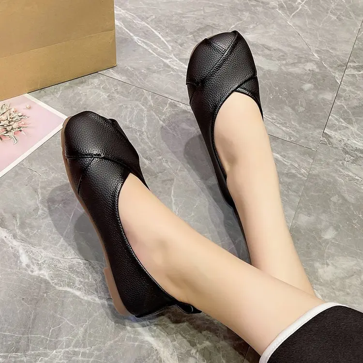 

Женские повседневные туфли на плоской подошве, модные лоферы из искусственной кожи, удобные черные туфли с круглым носком для ухода, лето-осень 2023