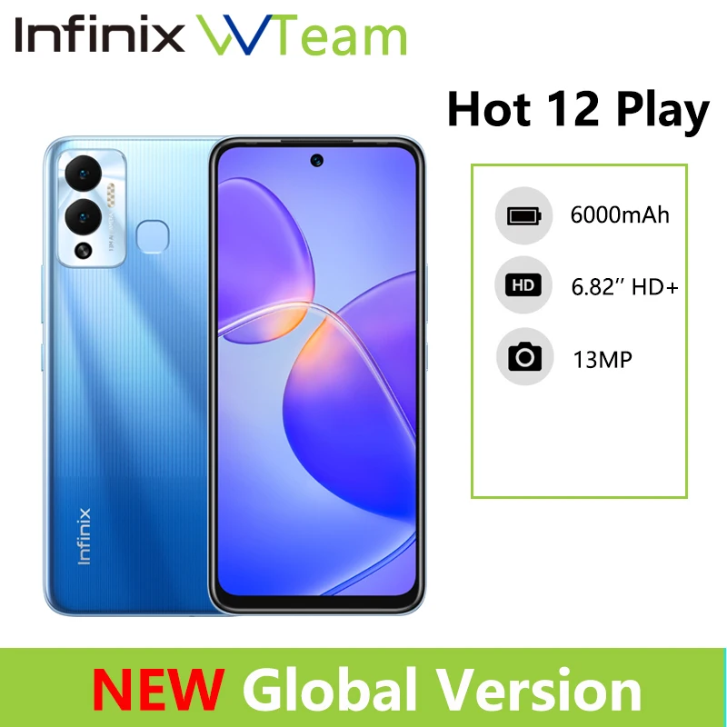 

Infinix Hot 12 Play 4GB 64GB 6000mAh Smartphone Battery 6.82'' HD+ Display Helio G35 13MP AI Dual Rear Camera Android 11